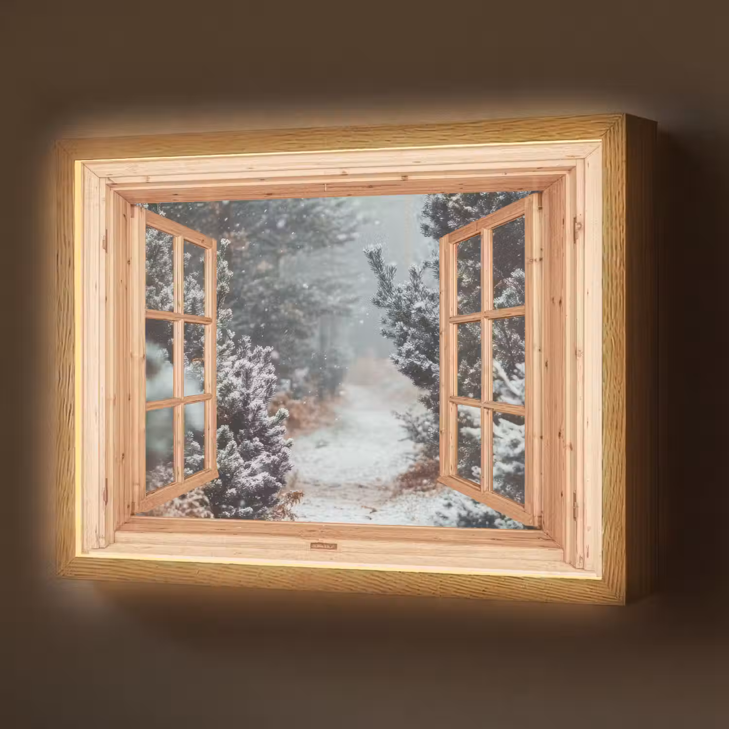 Bos - Winter - Bomen - Natuur - Pad - Doorkijk Light Box met batterij (Wandlamp) middel -z3d_website