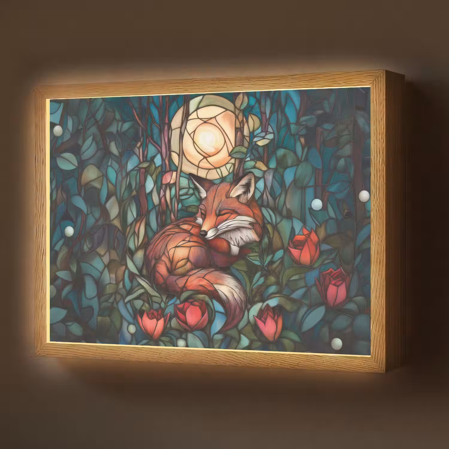 Vos - Mozaïek - Bos - Maan Light Box met batterij (Wandlamp) middel -z3d_website