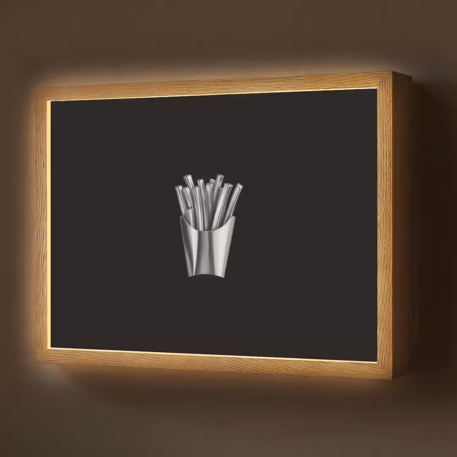 Frietjes - Futuristisch - Zilver Light Box met batterij (Wandlamp) middel -z3d_website