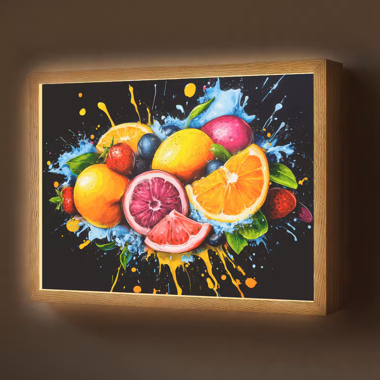 Fruit - Graffiti - Kleurrijk - Sinaasappel - Aardbei - Abstract Light Box met batterij (Wandlamp) middel -z3d_website