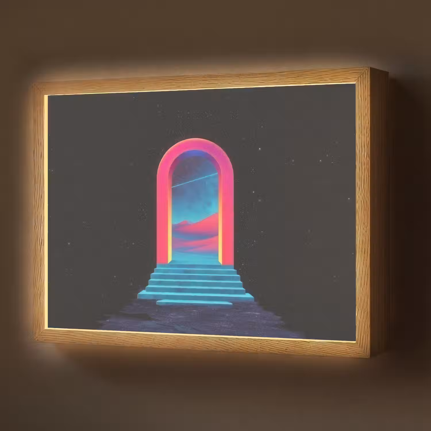 Poortje - Landschap - Sterrenhemel - Roze Light Box met batterij (Wandlamp) middel -z3d_website
