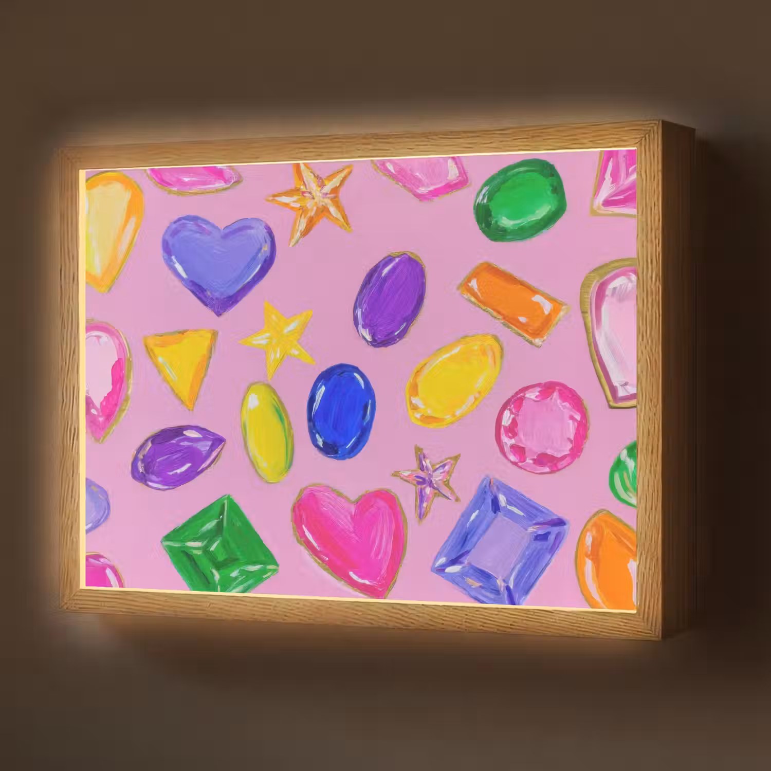 Edelstenen - Vormen - Hartje - Kleurrijk Light Box met batterij (Wandlamp) middel -z3d_website
