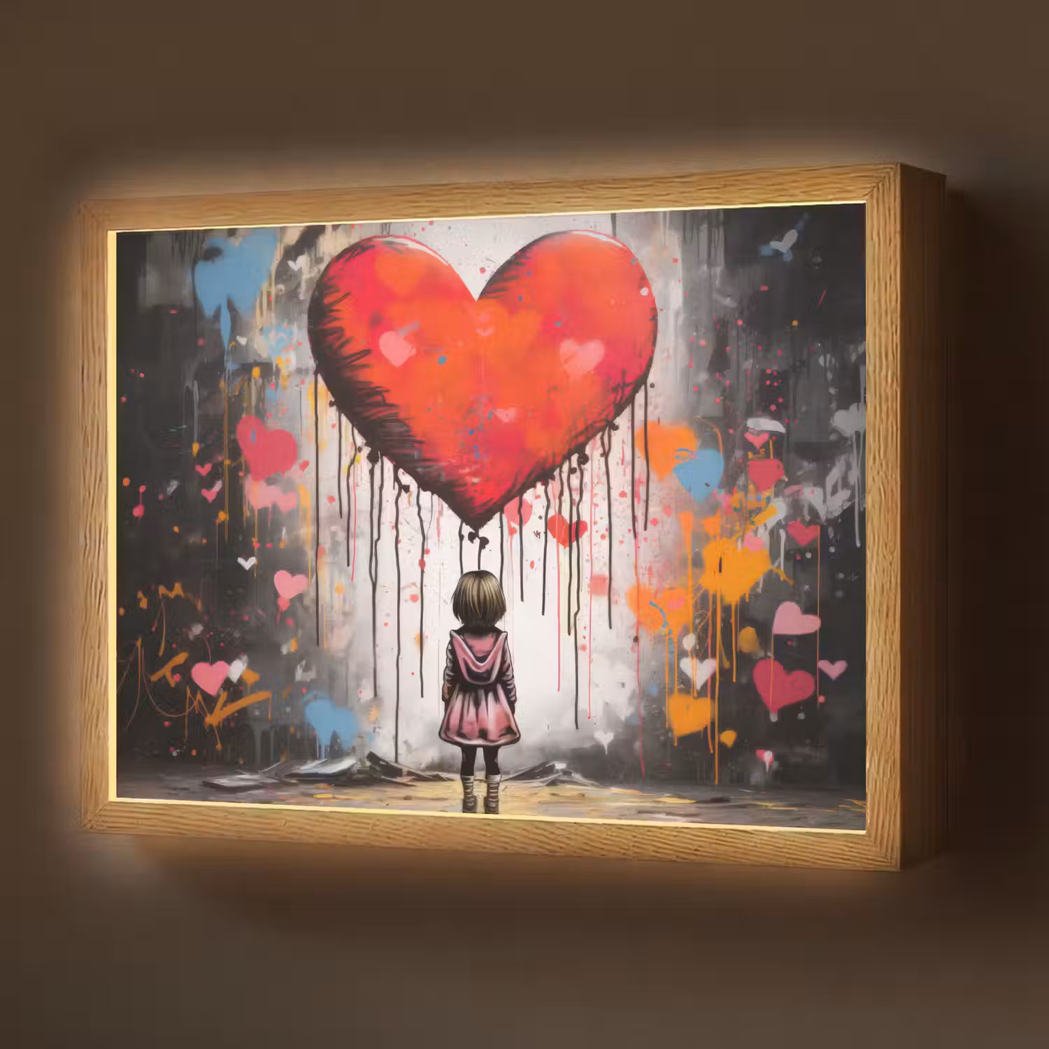 Meisje - Hart - Graffiti - Kunst - Kleuren - Rood Light Box met batterij (Wandlamp) middel -z3d_website