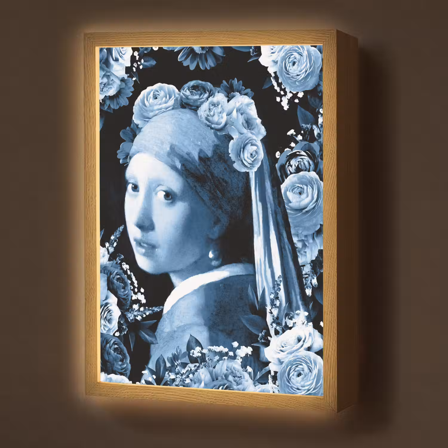 Meisje met de parel - Johannes Vermeer - Delfts blauw Light Box met batterij (Wandlamp) middel -z3d_website