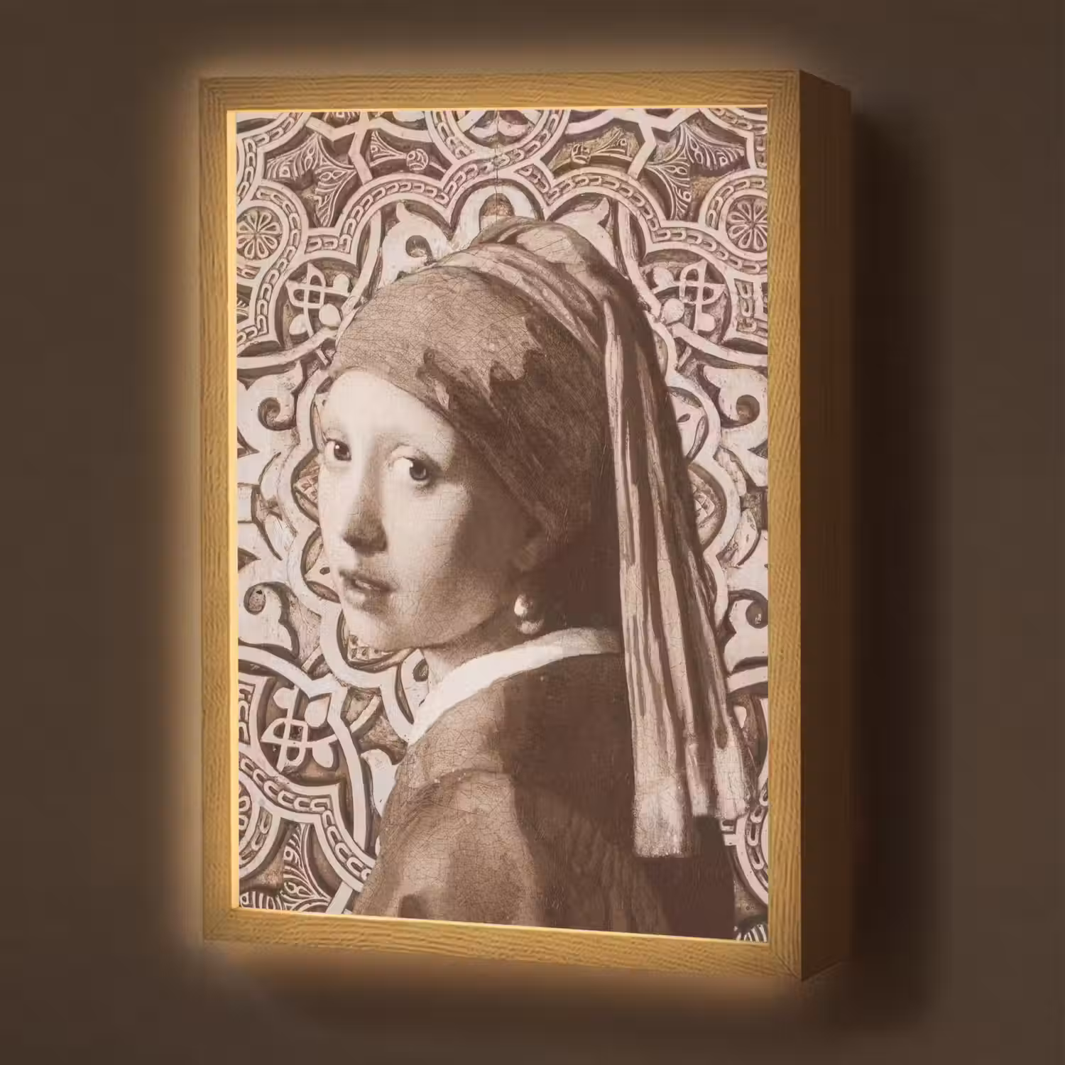 Meisje met de parel - Johannes Vermeer - Sepia Light Box met batterij (Wandlamp) middel -z3d_website