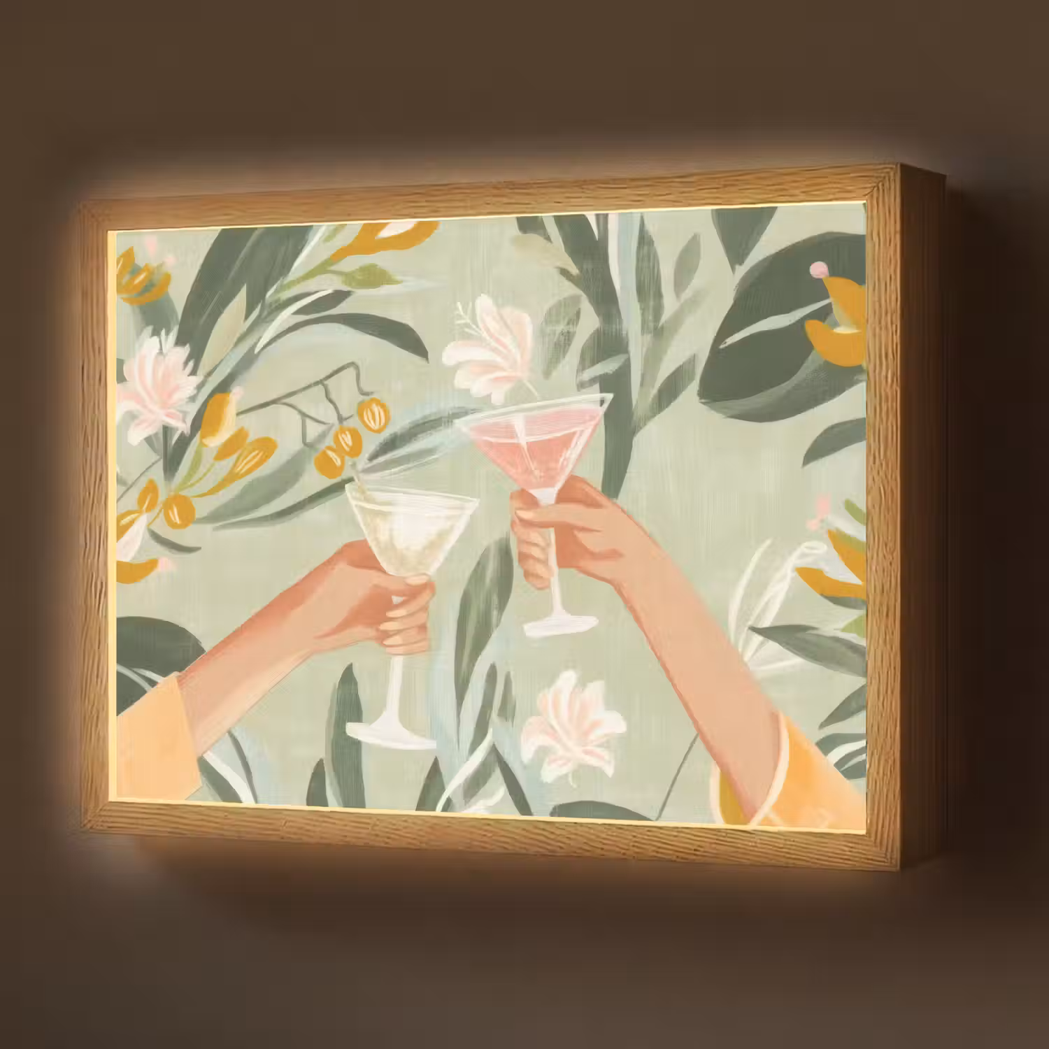 Glazen - Proosten - Bladeren - Groen Light Box met batterij (Wandlamp) middel -z3d_website
