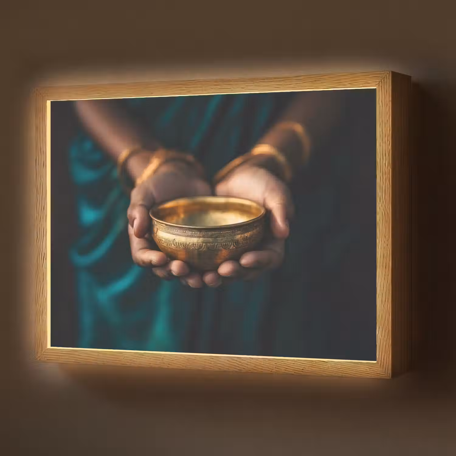 Goud - Kom - Blauw Light Box met batterij (Wandlamp) middel -z3d_website