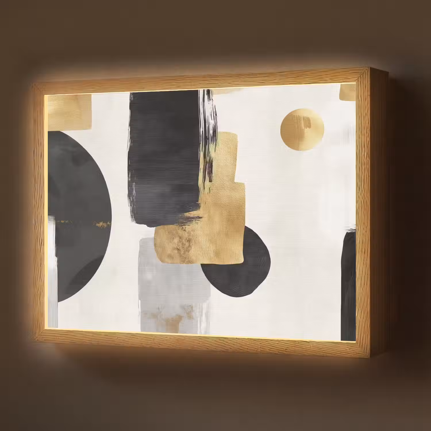 Goud - Rechthoeken - Cirkels - Abstract Light Box met batterij (Wandlamp) middel -z3d_website