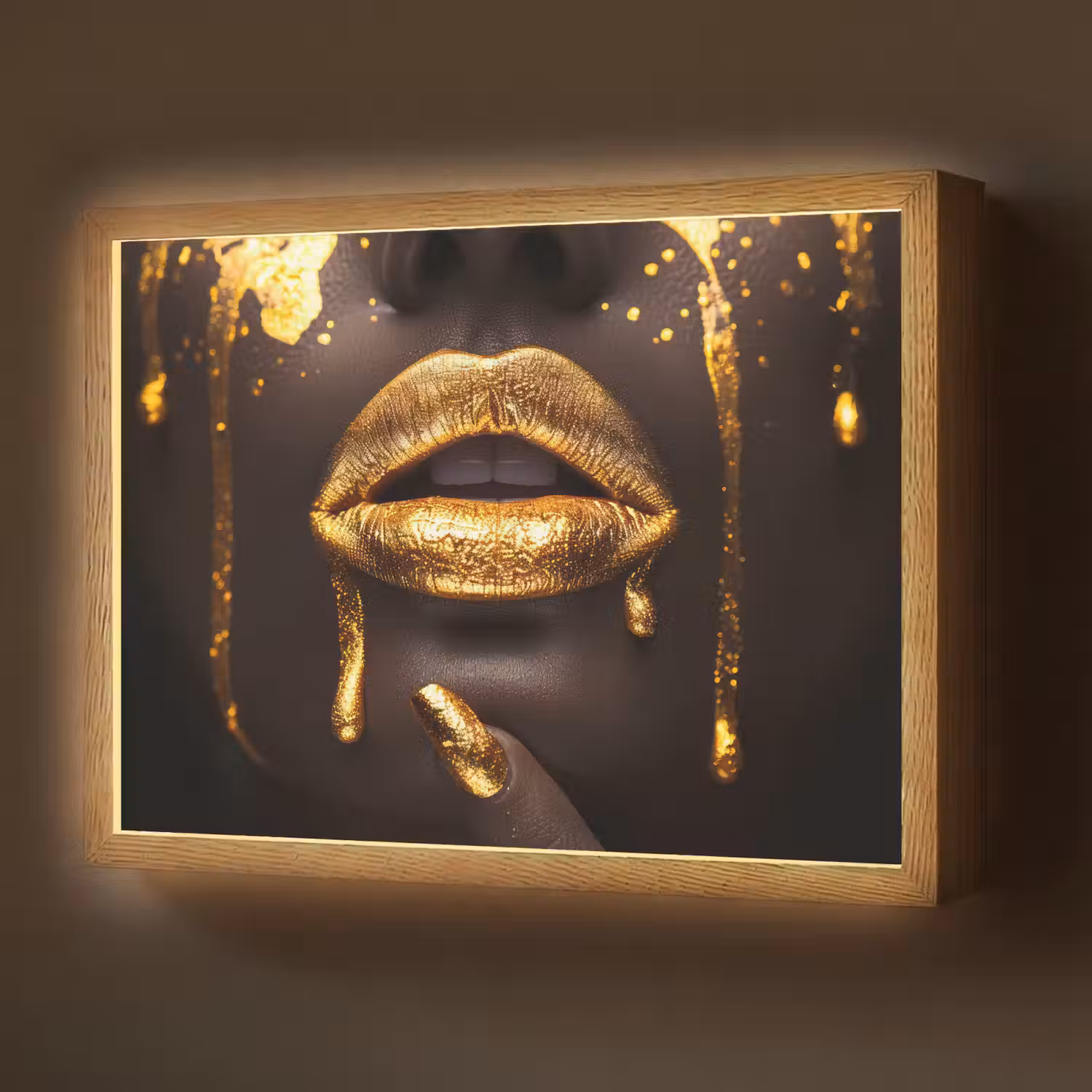 Gouden lippen - Gezicht - Vrouw - Modern Light Box met batterij (Wandlamp) middel -z3d_website