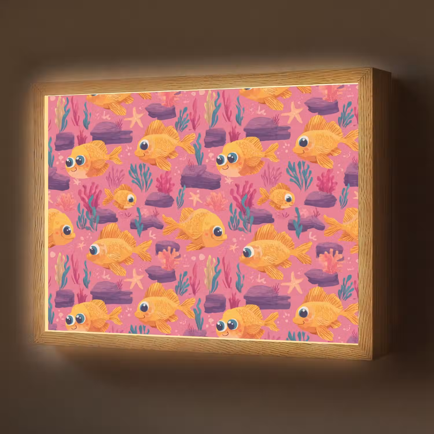 Goudvissen - Koraal - Kleurrijk Light Box met batterij (Wandlamp) middel 907 -z3d_website