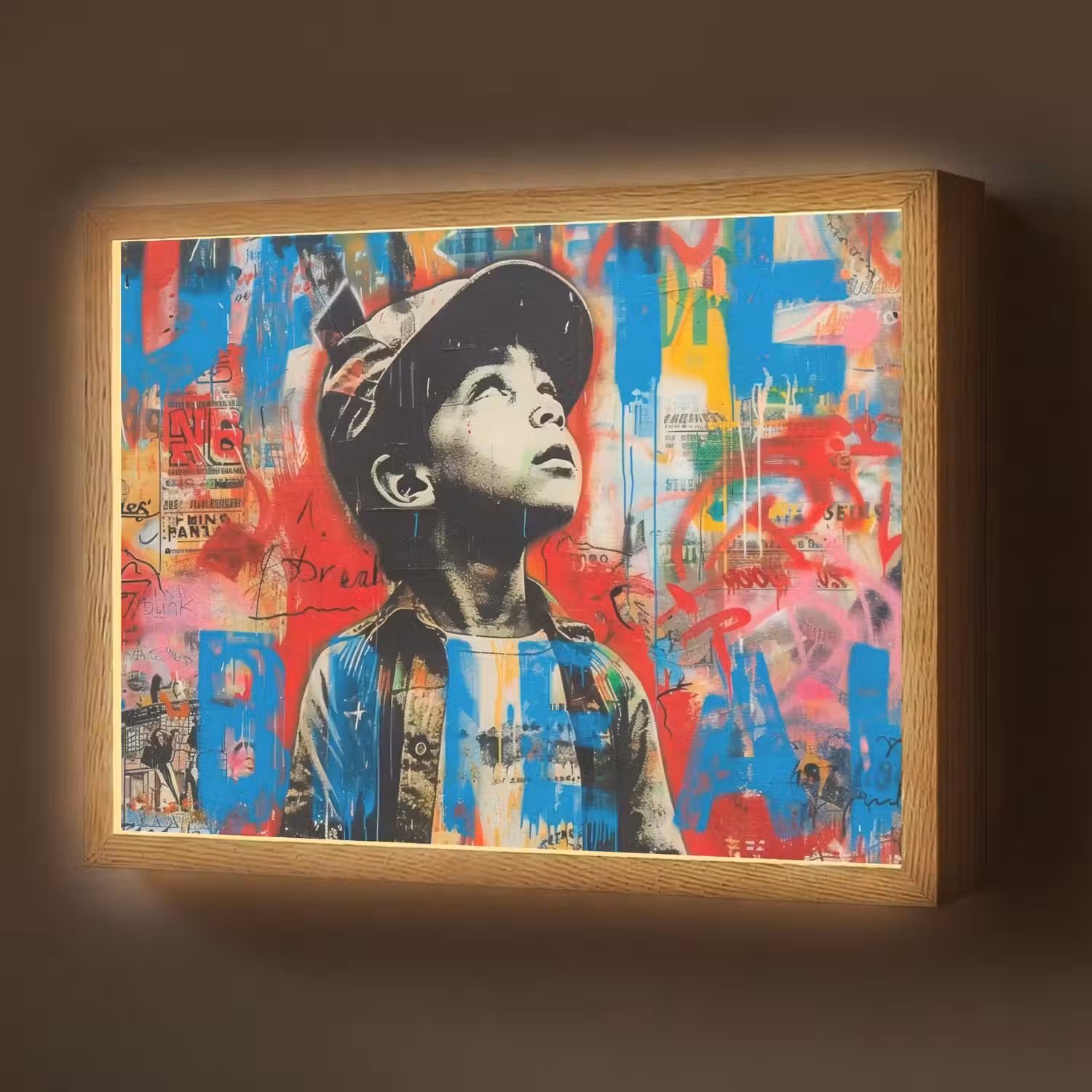 Graffiti - Jongen - Street art - Kleuren Light Box met batterij (Wandlamp) middel -z3d_website