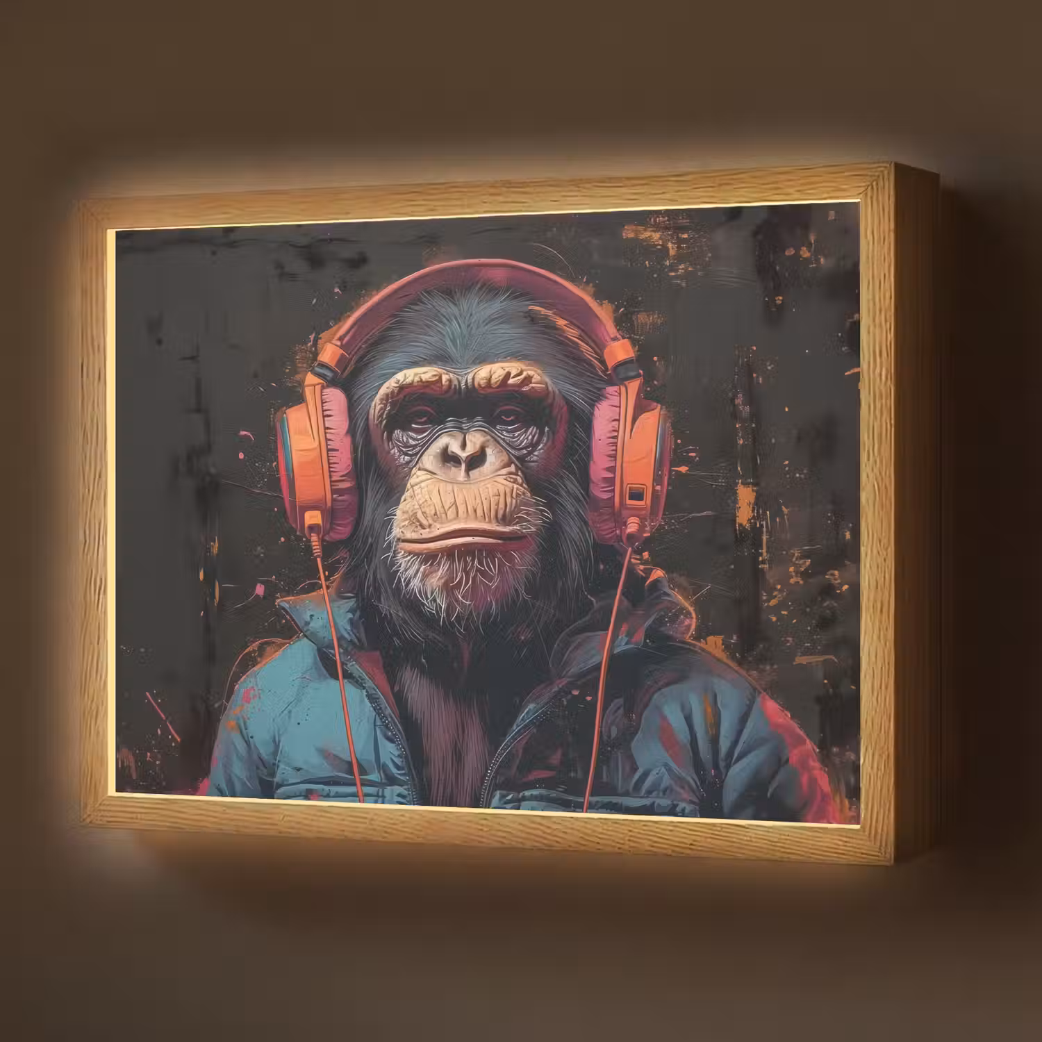 Graffiti - Chimpansee - Koptelefoon - Aap Light Box met batterij (Wandlamp) middel -z3d_website