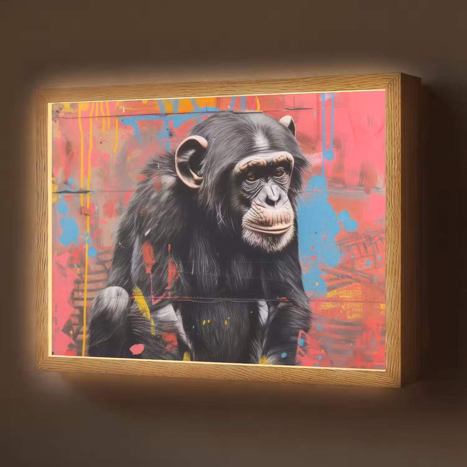 Graffiti - Chimpansee - Aap - Dieren - Street art Light Box met batterij (Wandlamp) middel -z3d_website