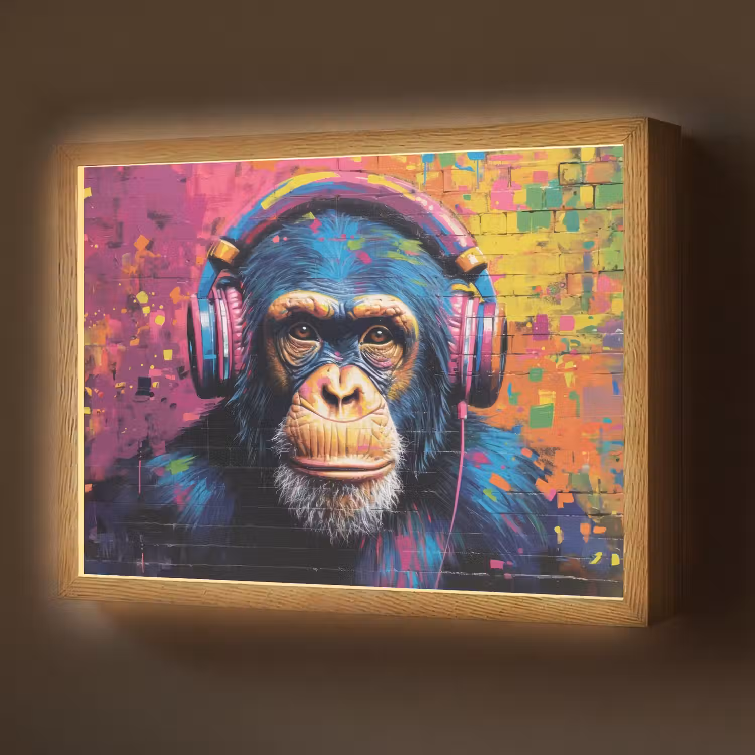 Graffiti - Chimpansee - Street art - Koptelefoon - Aap Light Box met batterij (Wandlamp) middel -z3d_website