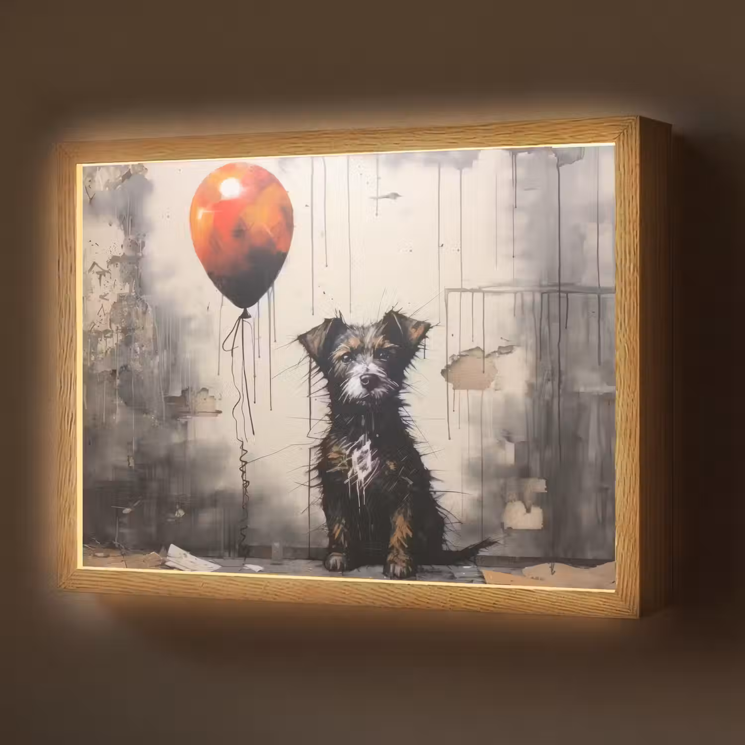 Graffiti - Hond - Ballon - Dieren Light Box met batterij (Wandlamp) middel -z3d_website