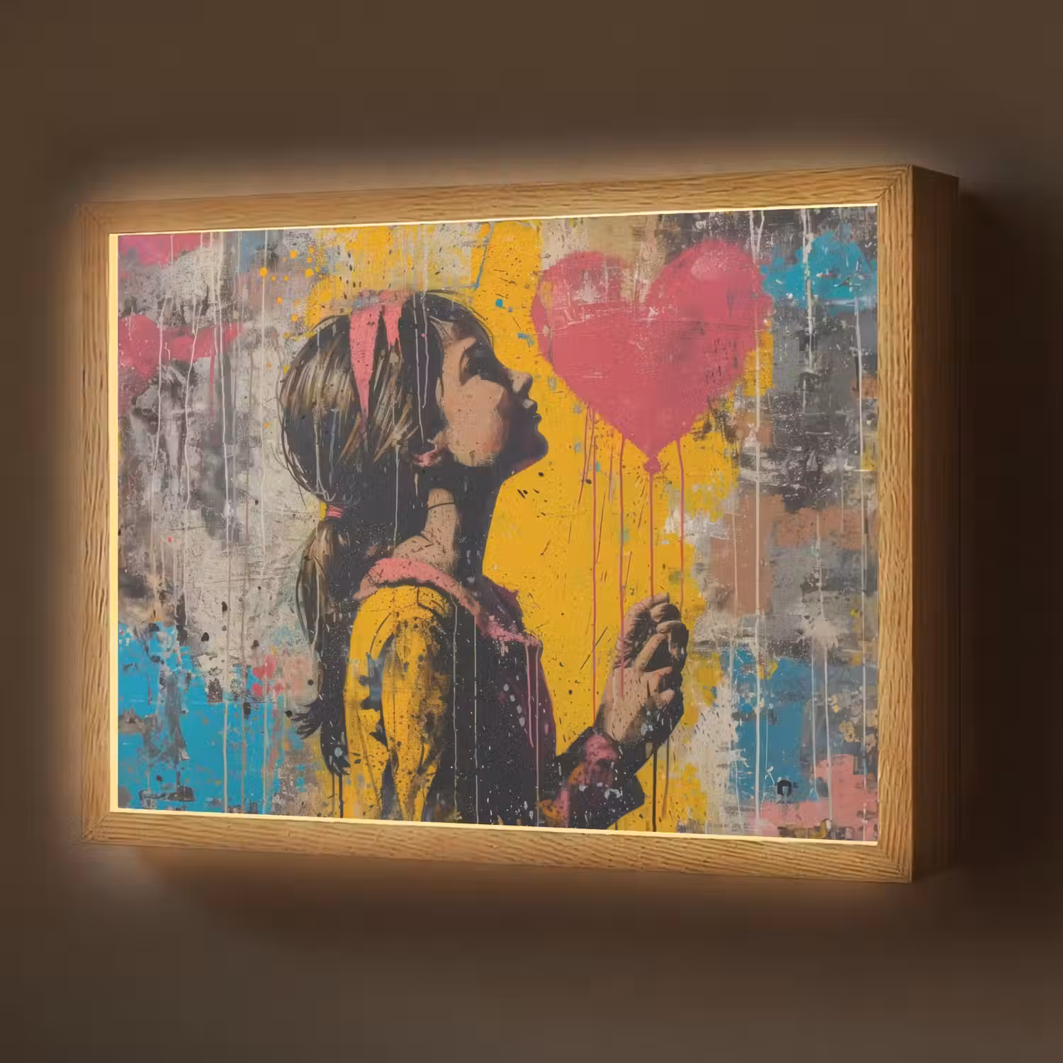 Graffiti - Meisje - Ballon - Street art Light Box met batterij (Wandlamp) middel -z3d_website