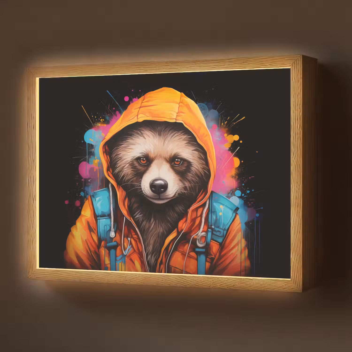 Graffiti - Wasbeer - Jas - Zwart Light Box met batterij (Wandlamp) middel -z3d_website