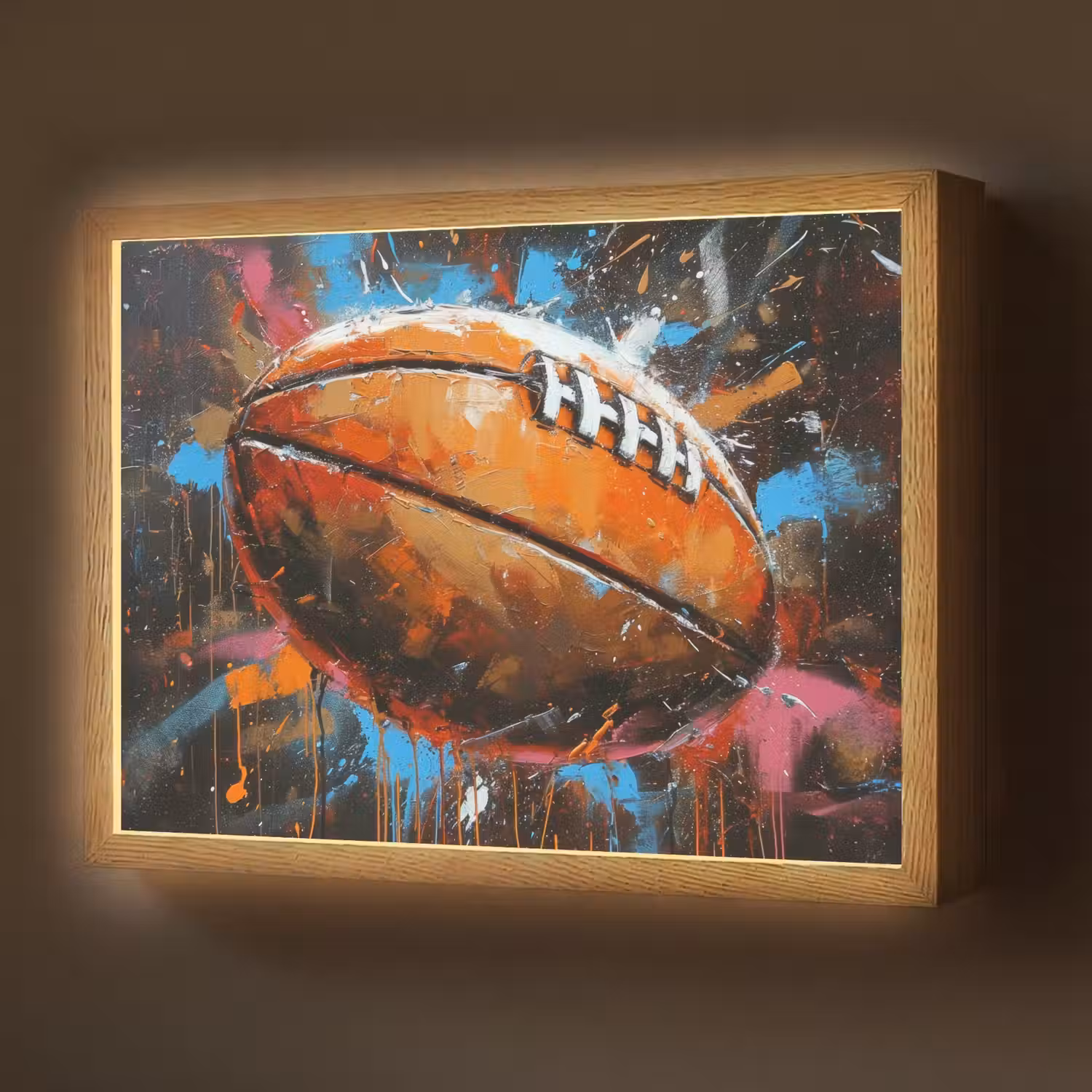 Graffiti - Rugby - Kleurrijk - Rugbybal Light Box met batterij (Wandlamp) middel -z3d_website