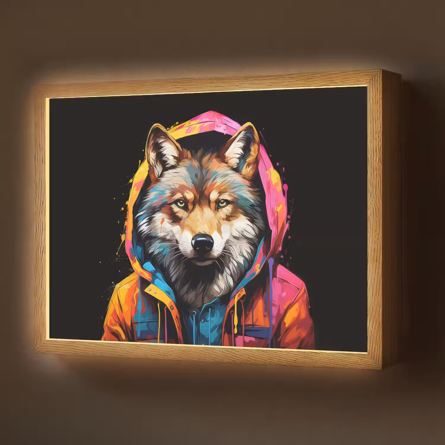 Graffiti - Wolf - Jas - Zwart Light Box met batterij (Wandlamp) middel -z3d_website