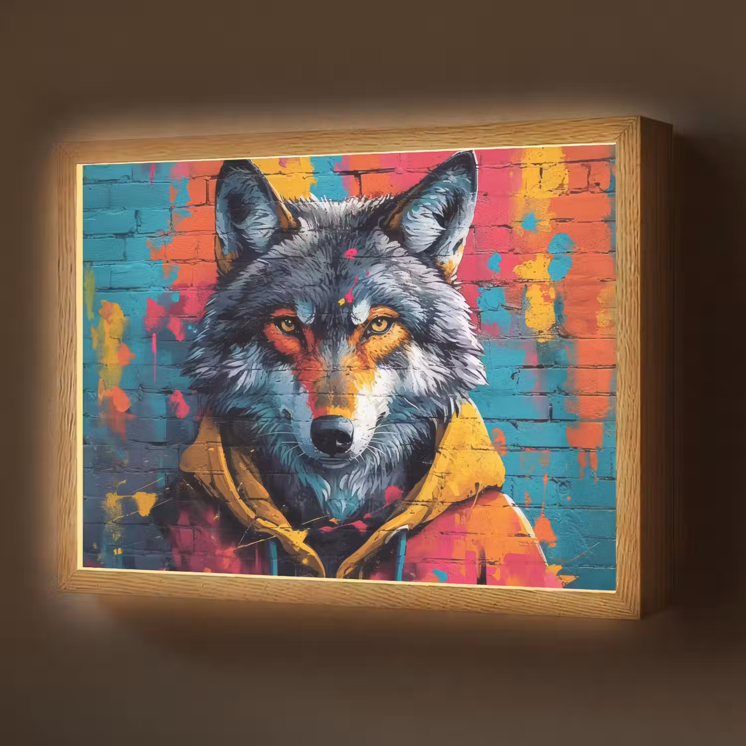 Graffiti - Wolf - Street art - Blauw Light Box met batterij (Wandlamp) middel -z3d_website