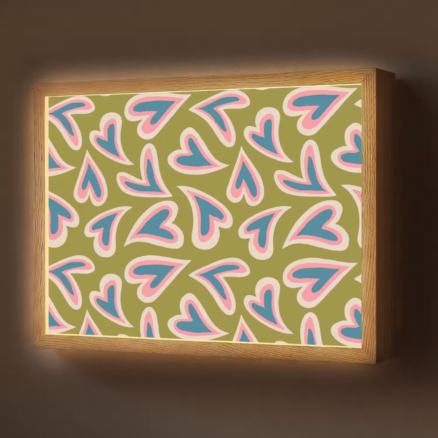 Groen - Retro - Hartjes - Patroon Light Box met batterij (Wandlamp) middel 907 -z3d_website