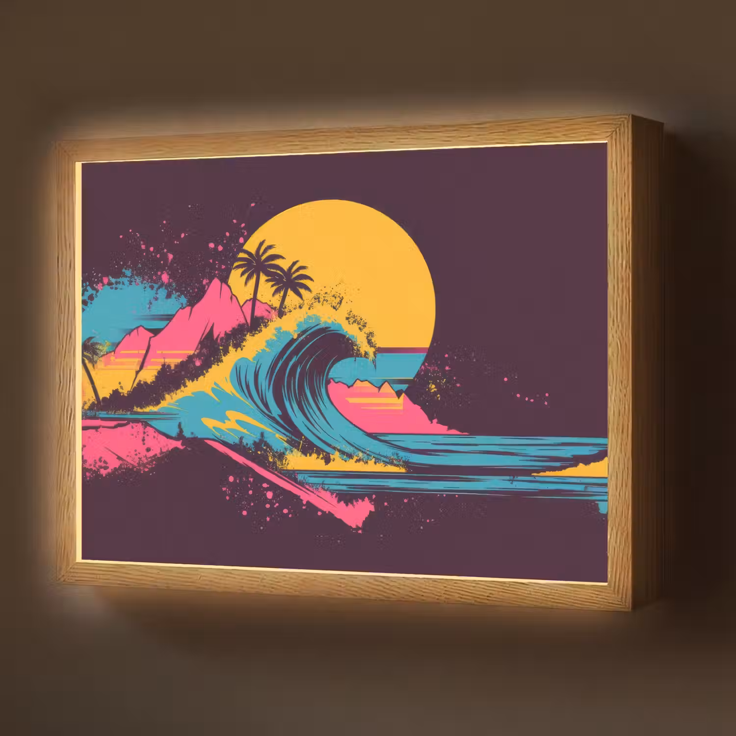 Golf - Kleurrijk - Zon - Palmbomen Light Box met batterij (Wandlamp) middel -z3d_website