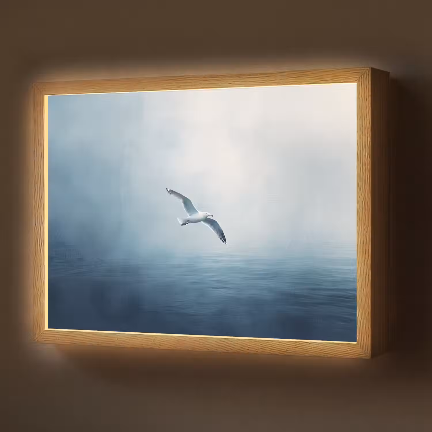 Meeuw - Wit - Zee - Mistig Light Box met batterij (Wandlamp) middel -z3d_website