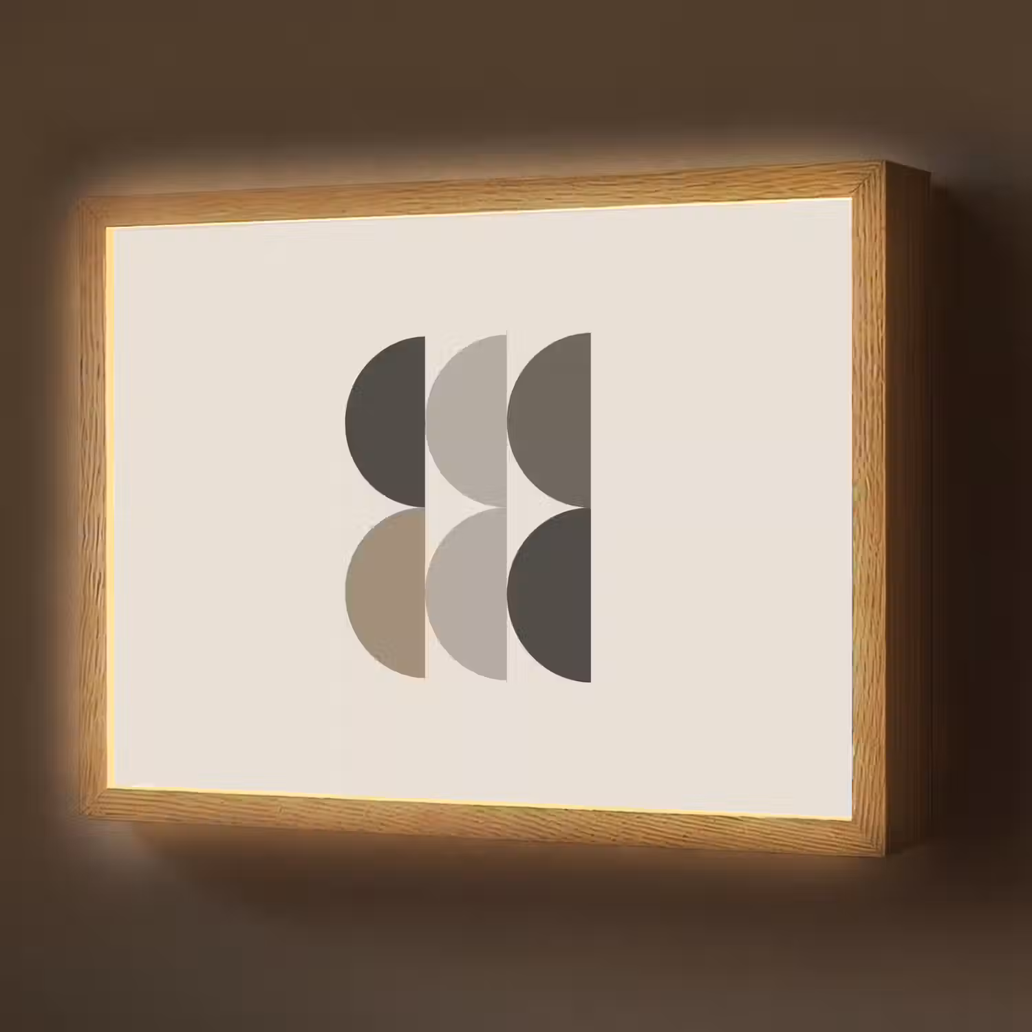 Halve cirkels - Aardetinten - Grafisch Light Box met batterij (Wandlamp) middel -z3d_website