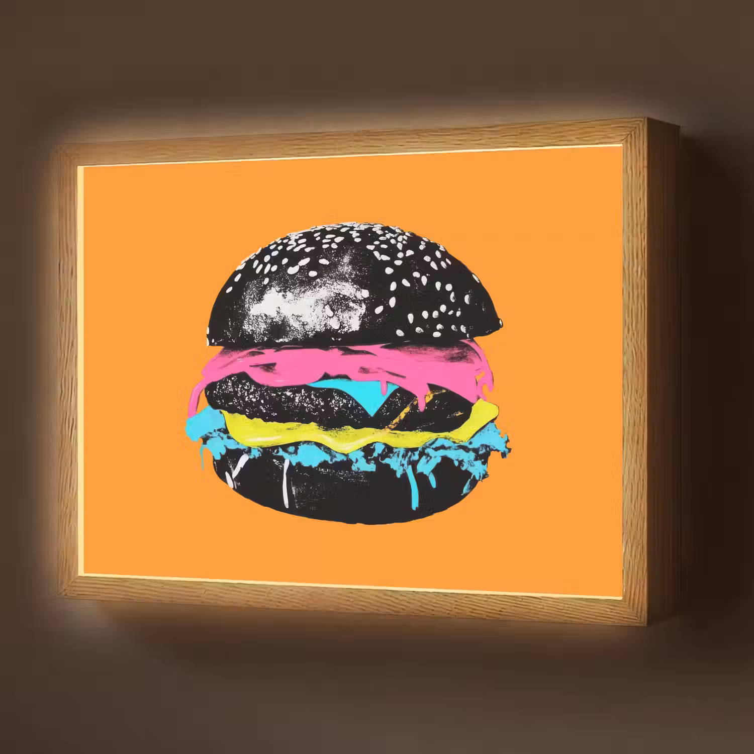 Hamburger - Oranje - Neon - popart Light Box met batterij (Wandlamp) middel -z3d_website