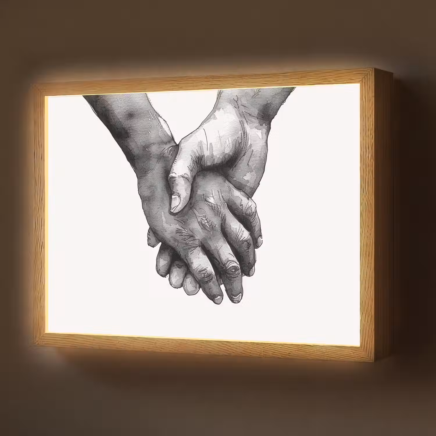 Handen - Zwart wit - Modern - Kunst Light Box met batterij (Wandlamp) middel -z3d_website