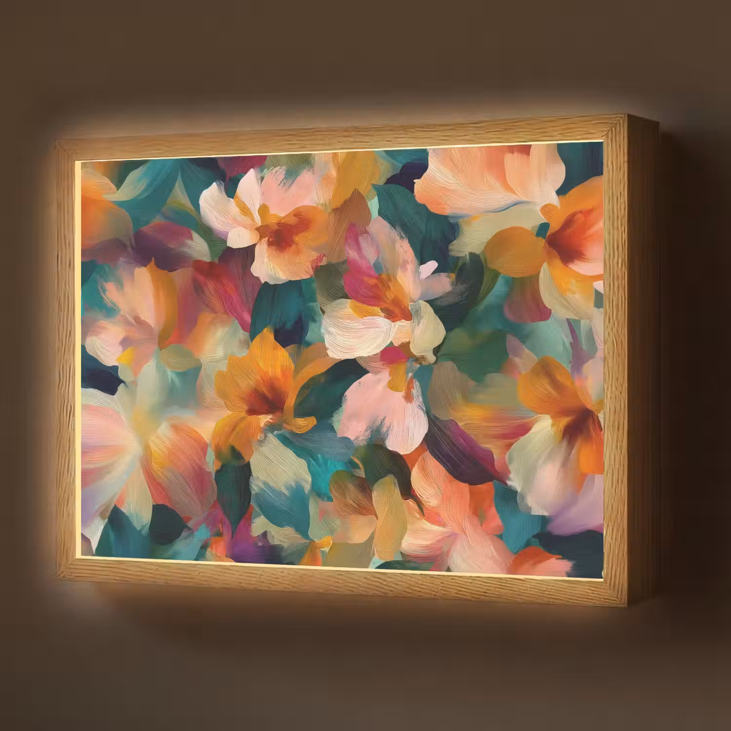 Harmonieus - Abstracte bloemen - Warme tinten Light Box met batterij (Wandlamp) middel -z3d_website
