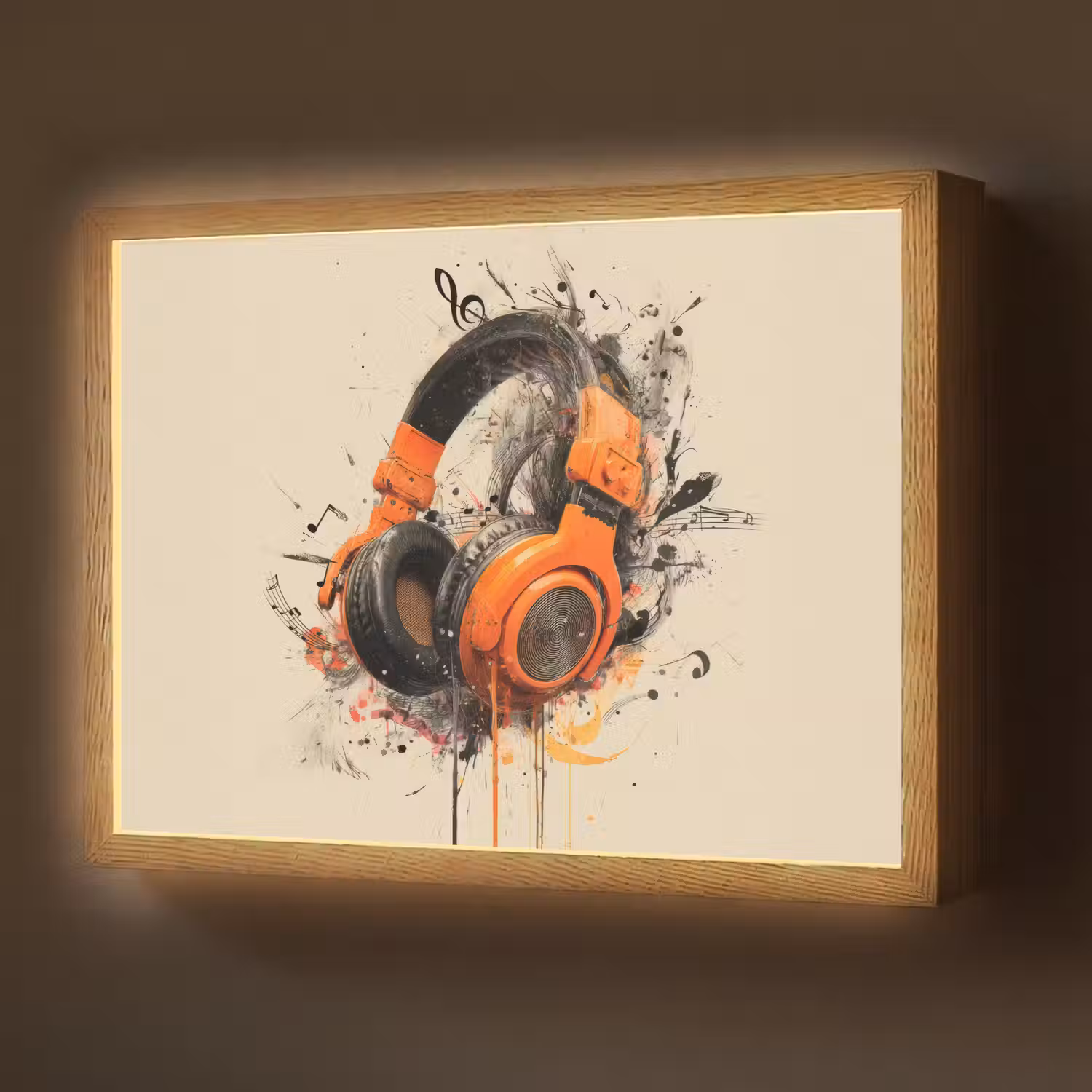 Koptelefoon - Oranje - Explosief Light Box met batterij (Wandlamp) middel -z3d_website