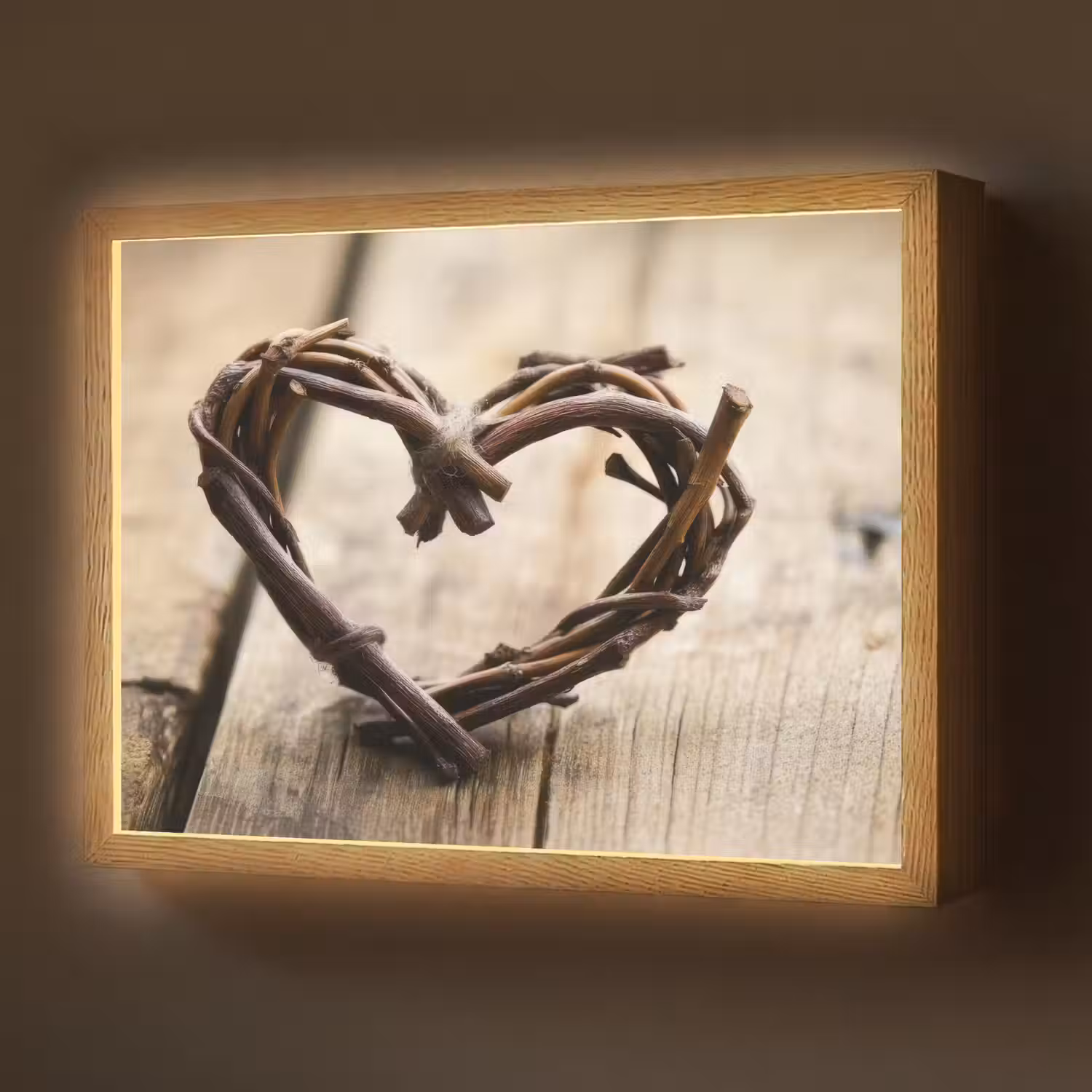 Hart - Hout - Natuur - Takken - Bruin Light Box met batterij (Wandlamp) middel -z3d_website
