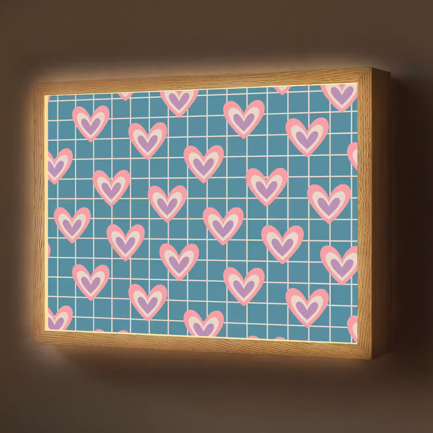 Hartjes - Raster - Patroon - Blauw Light Box met batterij (Wandlamp) middel 907 -z3d_website