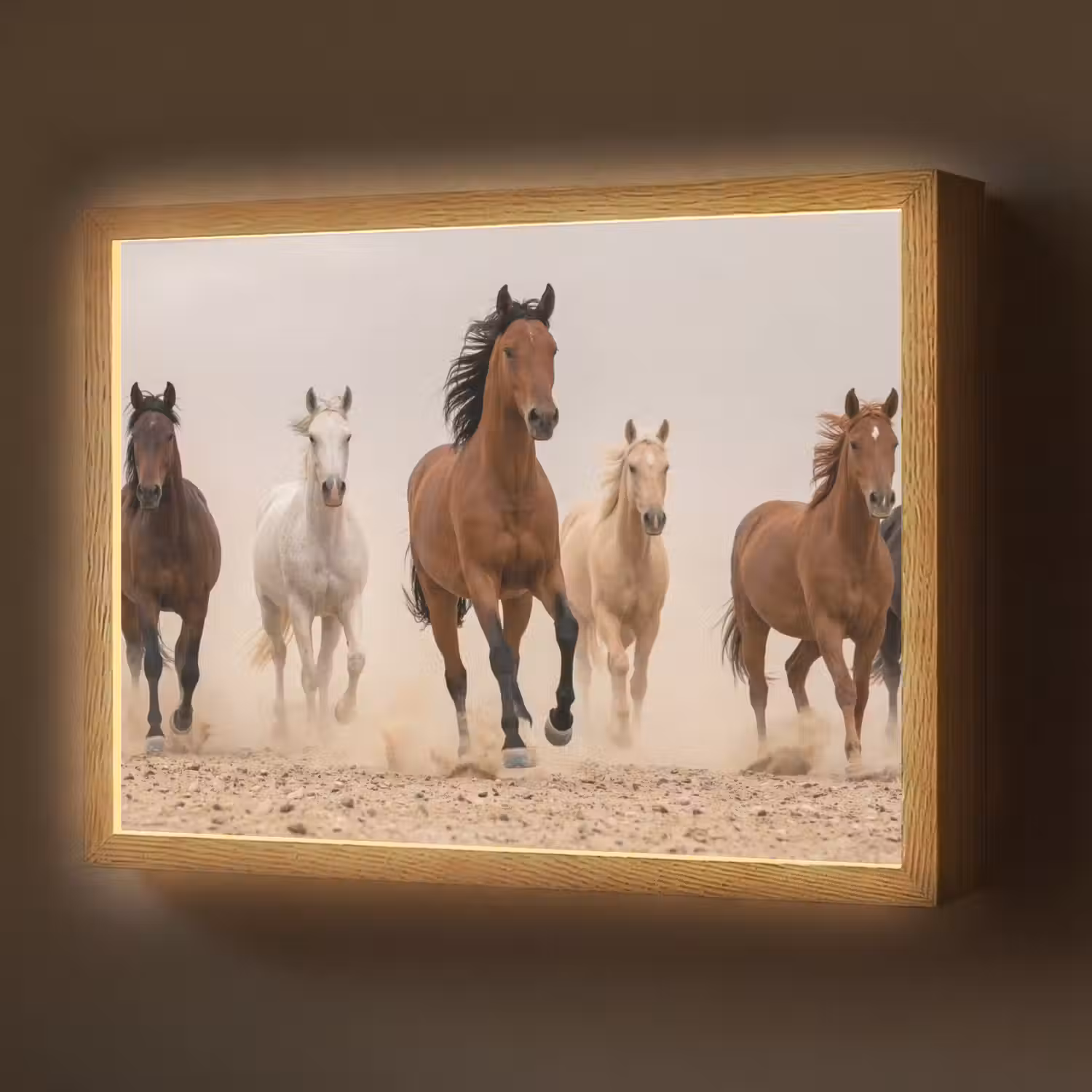 Kudde paarden - Stofwolk - Bruin - Zwart Light Box met batterij (Wandlamp) middel -z3d_website