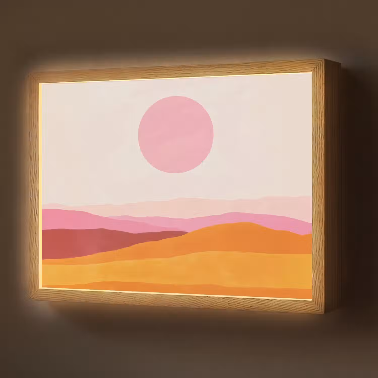 Heuvels - Oranje - Zon - Abstract Light Box met batterij (Wandlamp) middel -z3d_website