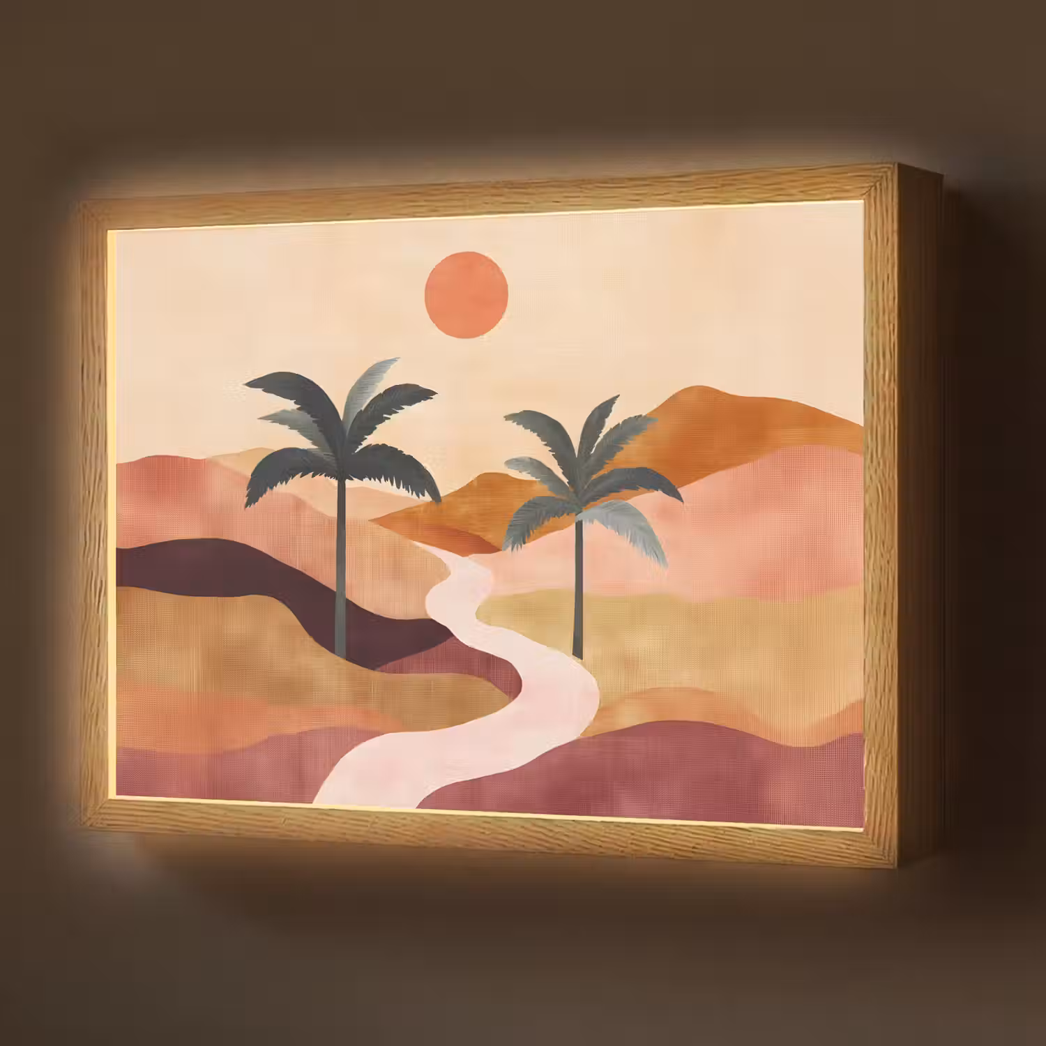 Heuvels - Palmbomen - Abstract Light Box met batterij (Wandlamp) middel -z3d_website