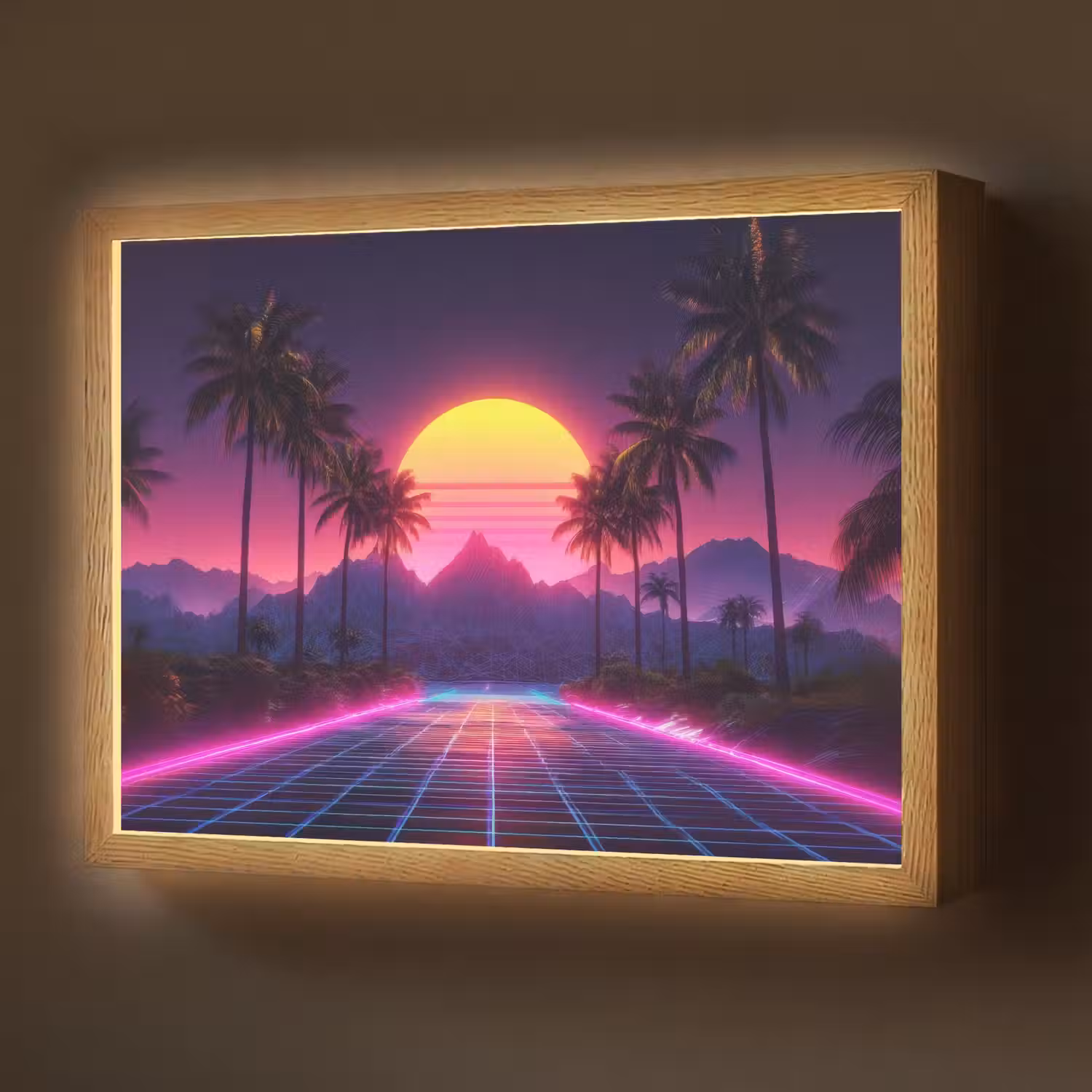 Horizon - Palmbomen - Bergen - Geel Light Box met batterij (Wandlamp) middel -z3d_website