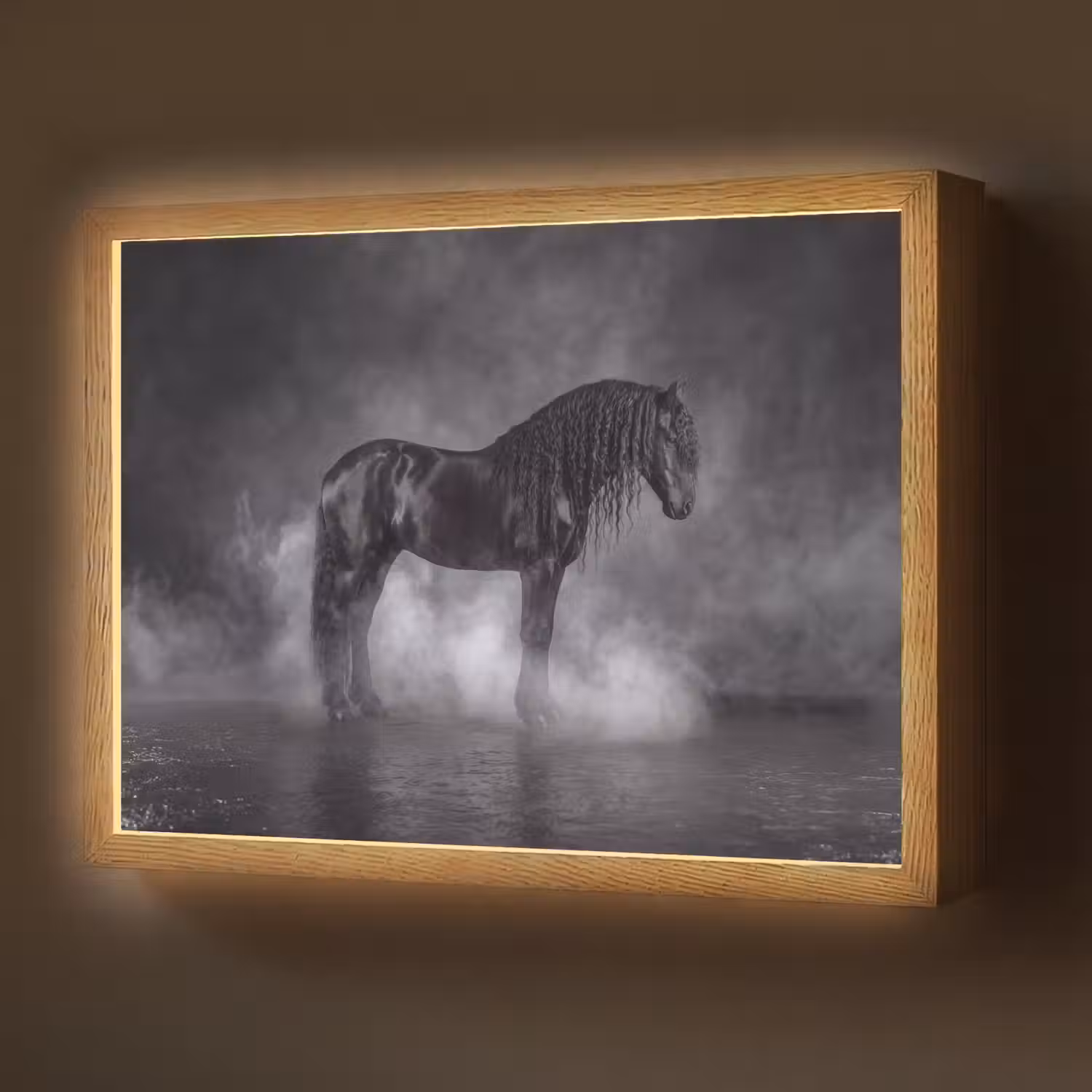 Paard - Magisch - Zwart Light Box met batterij (Wandlamp) middel -z3d_website