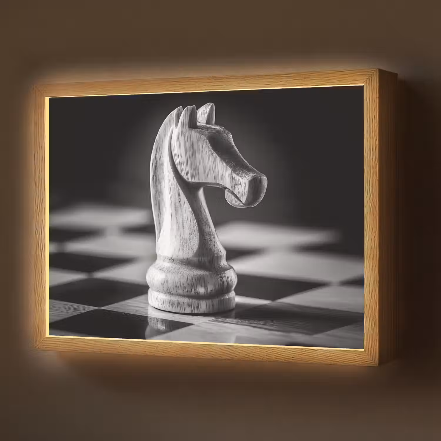 Paard - Hout - Schaalbord - Zwart Light Box met batterij (Wandlamp) middel -z3d_website