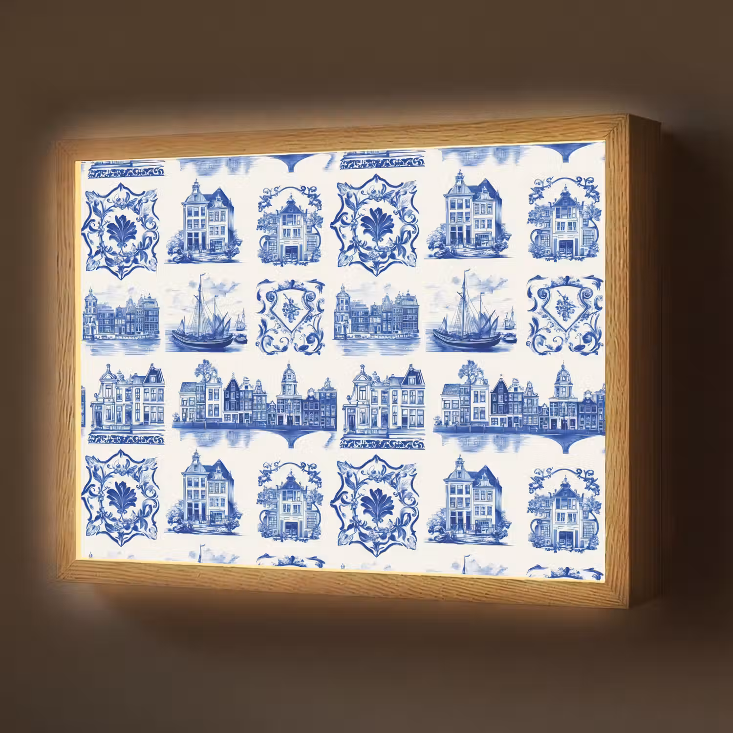 Huizen - Schepen - Blauw Light Box met batterij (Wandlamp) middel 907 -z3d_website