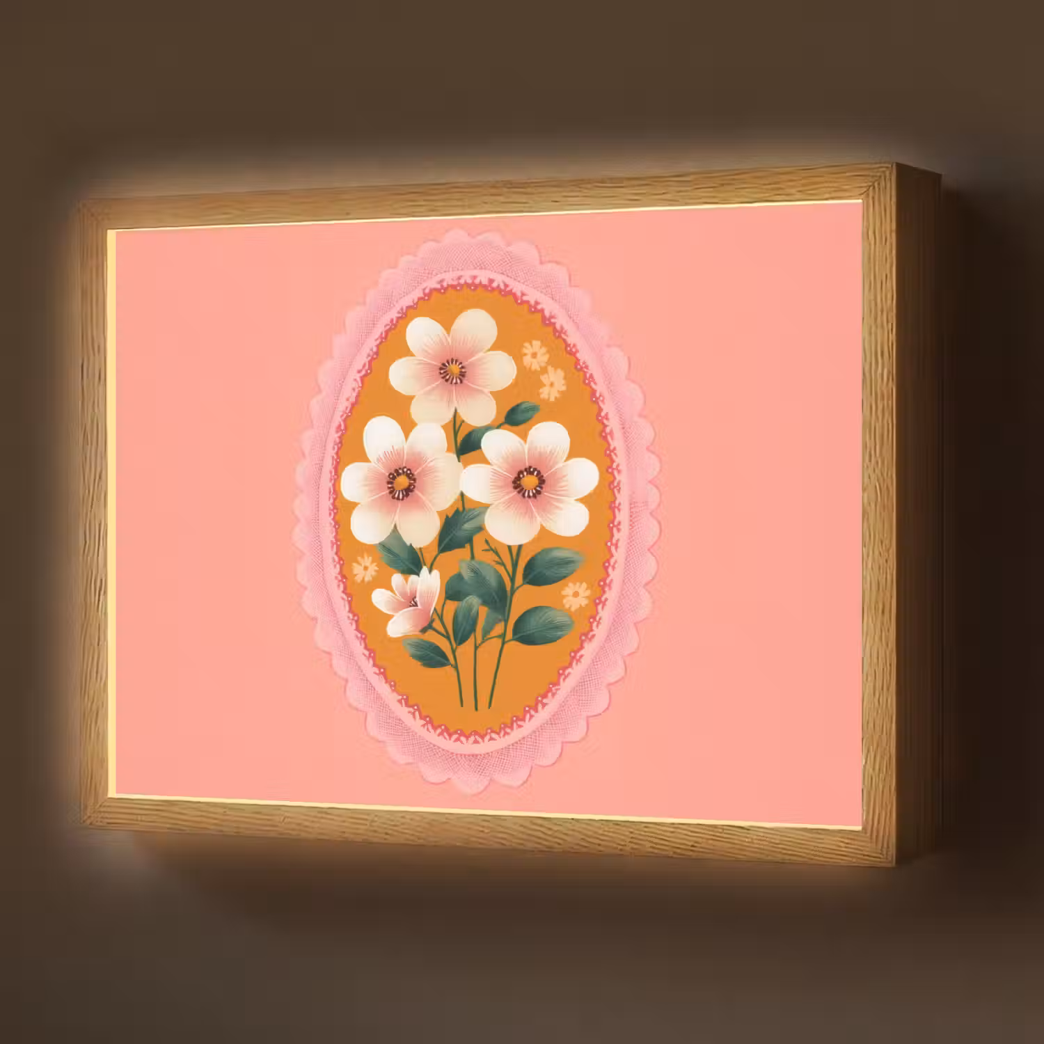 Illustratie - Bloemen - Rand - Roze Light Box met batterij (Wandlamp) middel -z3d_website
