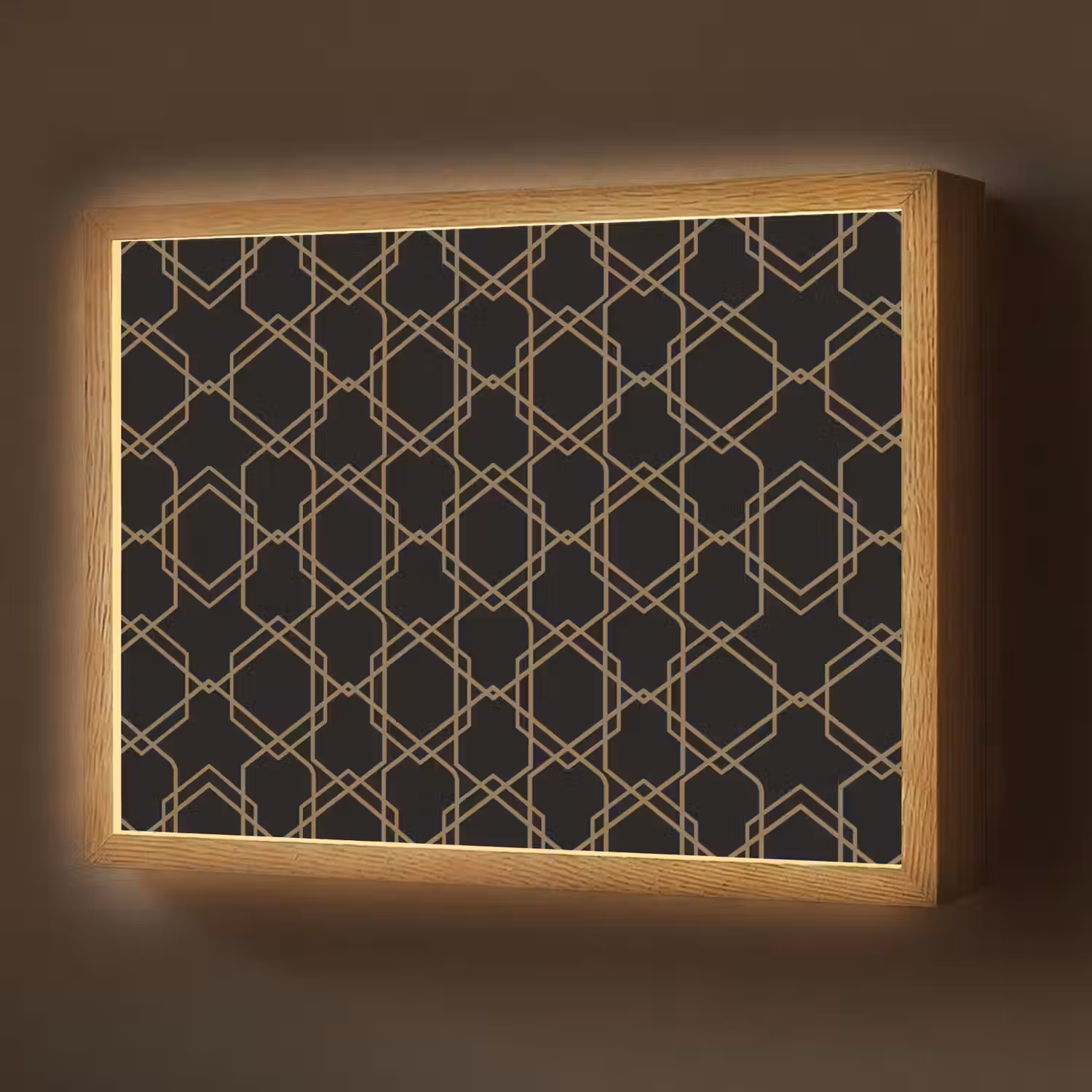 Verweven - Zeshoeken - Zwart - Goud Light Box met batterij (Wandlamp) middel 907 -z3d_website