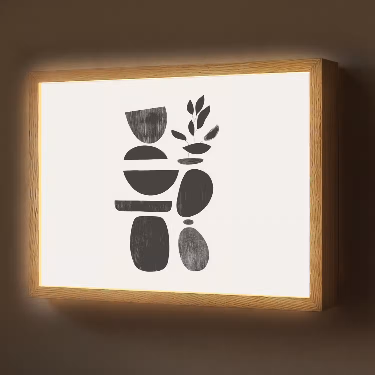 Japandi - Zwart - Abstract Light Box met batterij (Wandlamp) middel -z3d_website