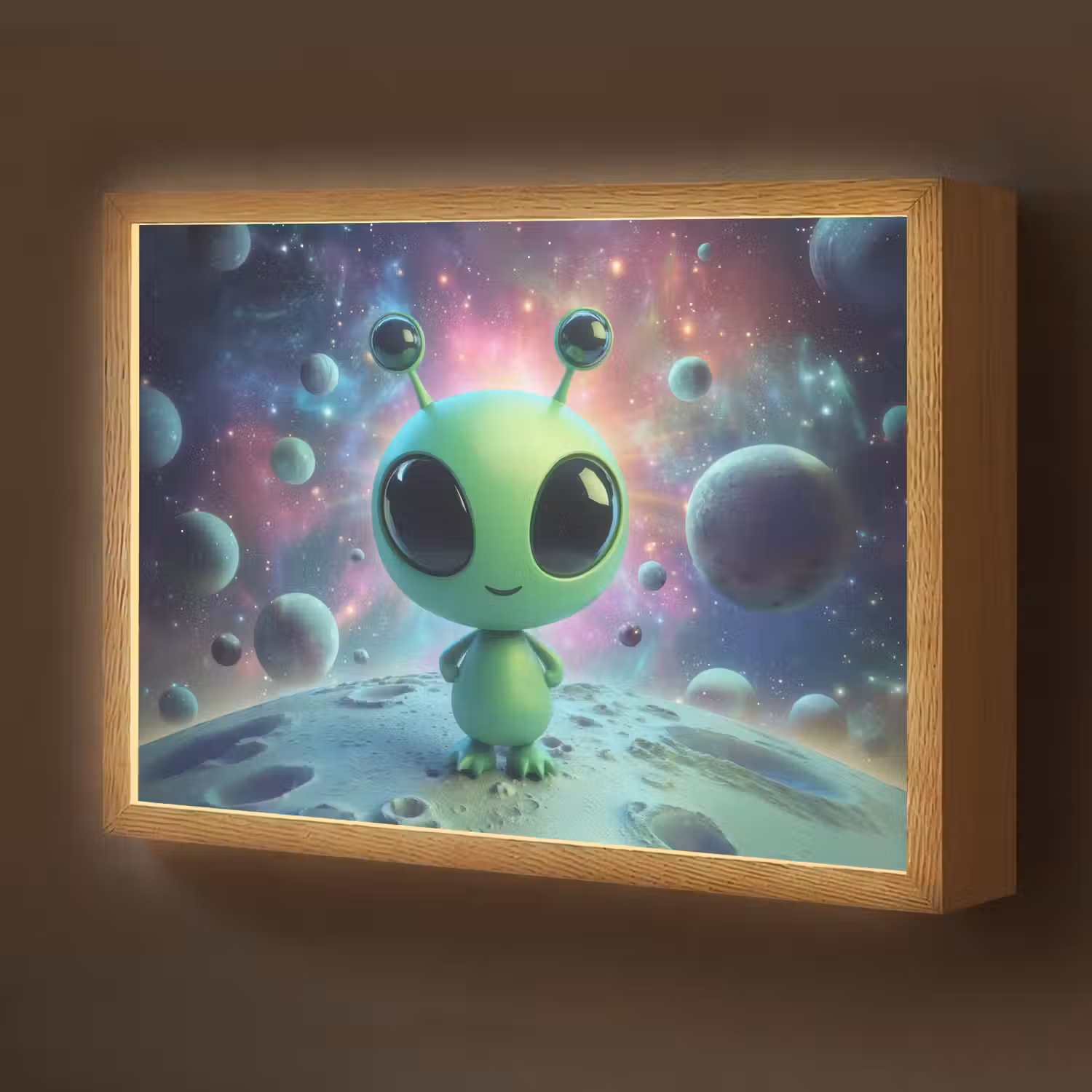 Alien - Groen - Planeten - Ruimte Light Box met batterij (Wandlamp kind) middel -z3d_website