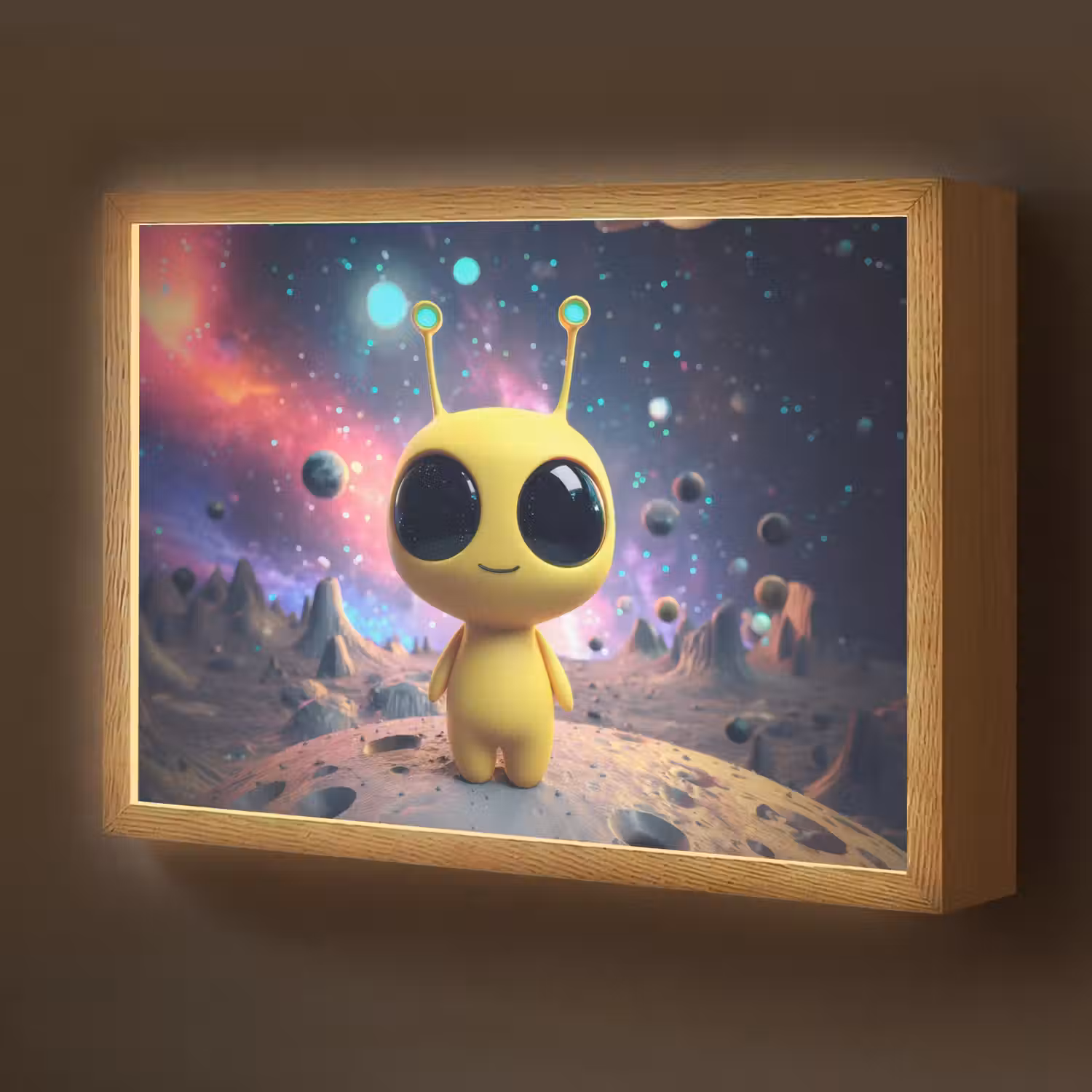 Alien - Ruimte - Geel - Planeten Light Box met batterij (Wandlamp kind) middel -z3d_website