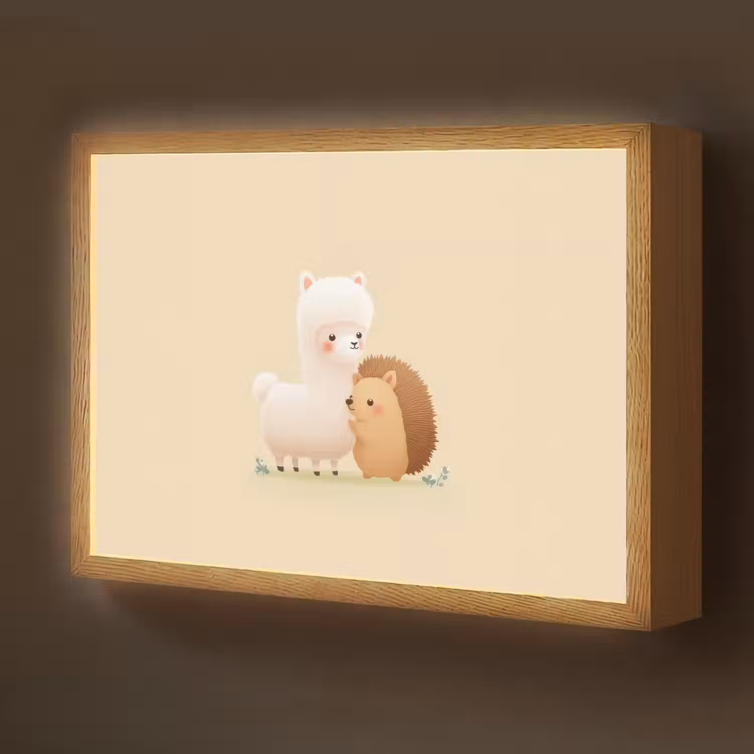 Alpaca - Egel - Bruin - Knuffelen Light Box met batterij (Wandlamp kind) middel -z3d_website