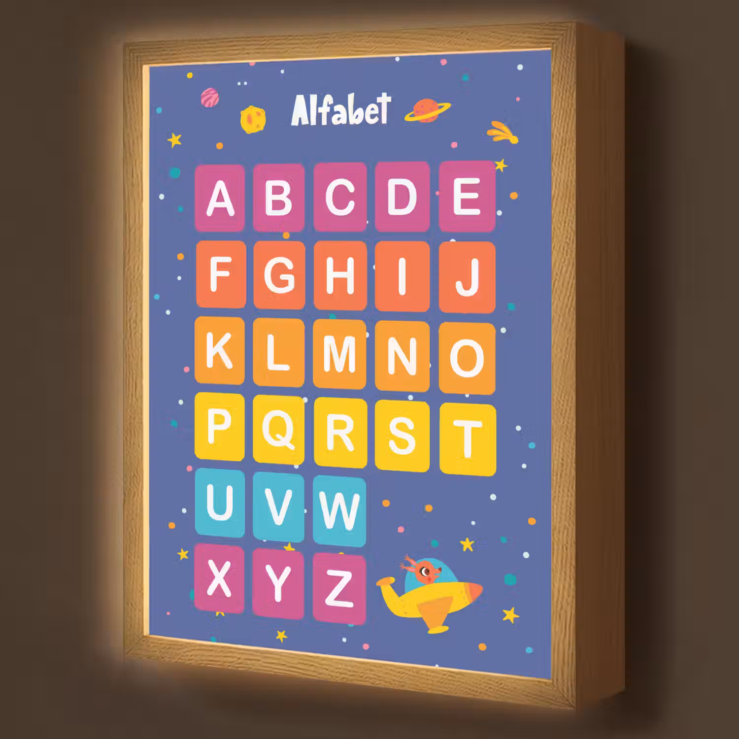 Alfabet - Educatief - Letters leren voor kinderen - Ruimte Light Box met batterij (Wandlamp kind) middel -z3d_website