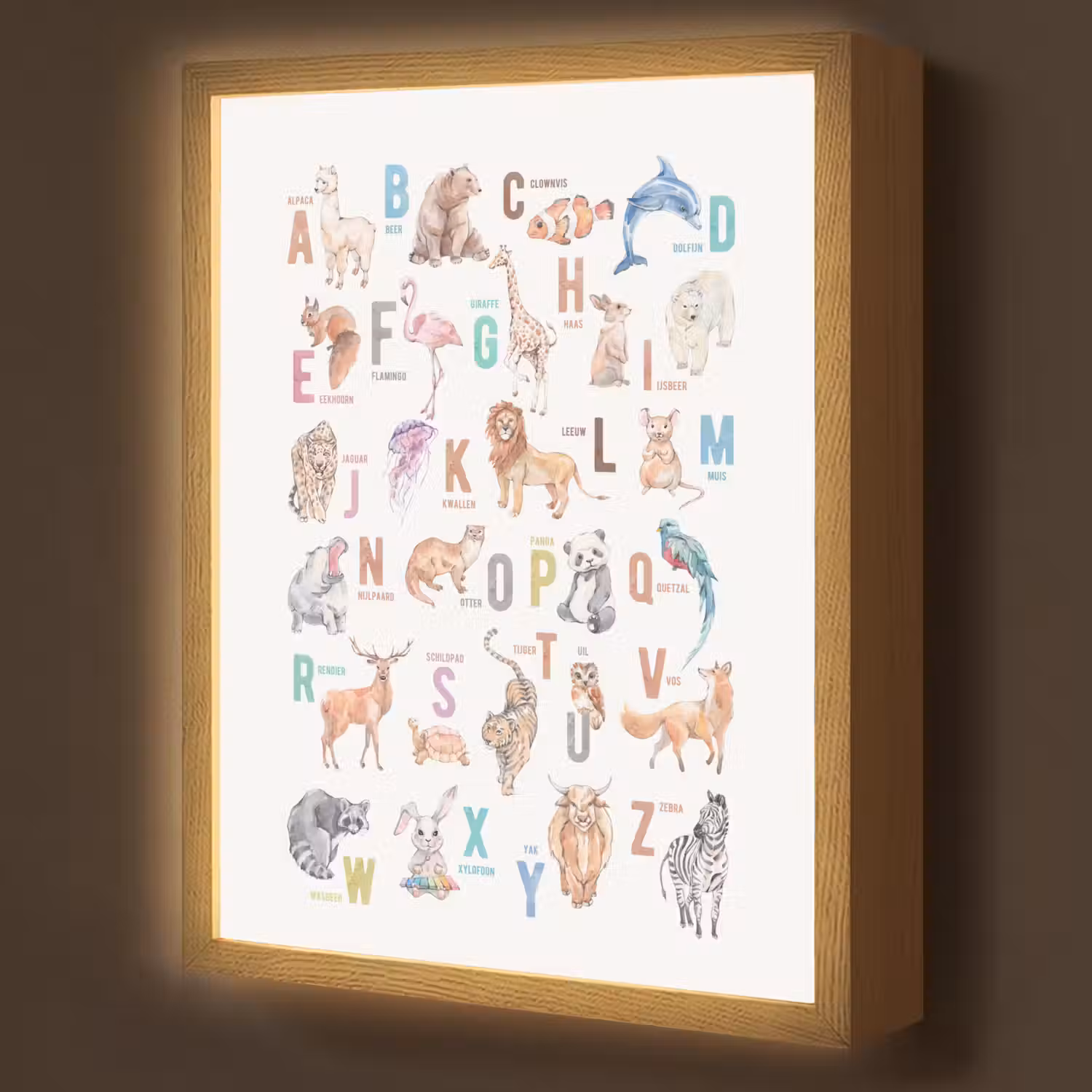Alfabet - Educatief - Letters leren voor kinderen - Wilde dieren - Kleurrijk Light Box met batterij (Wandlamp kind) middel -z3d_website