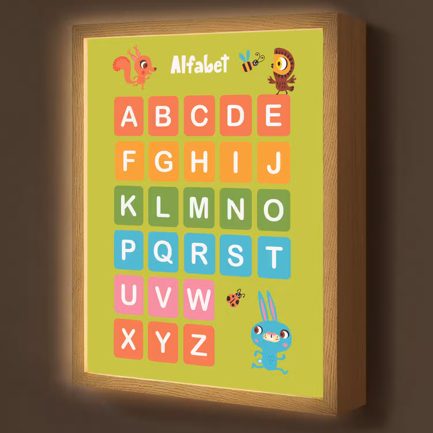 Alfabet - Educatief - Letters leren voor kinderen - Groen - Dieren Light Box met batterij (Wandlamp kind) middel -z3d_website